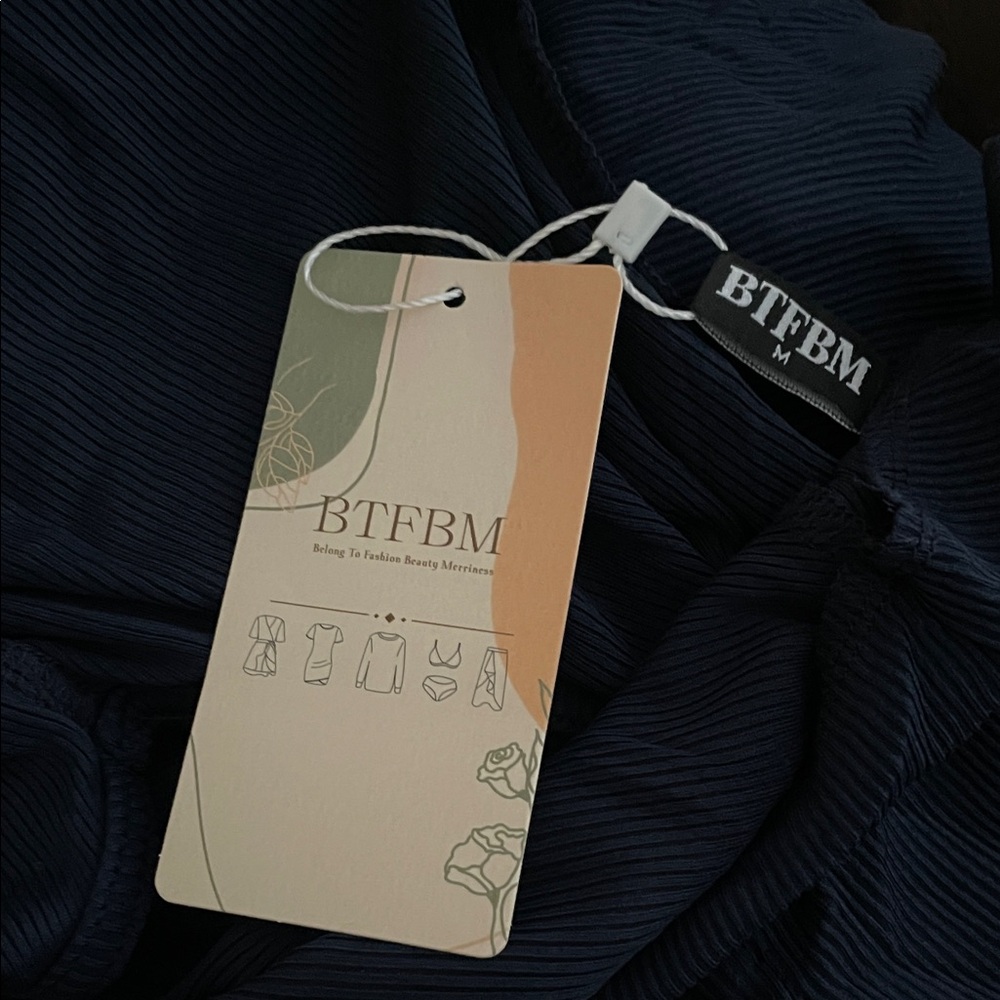 Sz M BTFBM Womens Casual Jumpsuits  crewneck stretchy Dressy Navy  Blue - Picture 15 of 16